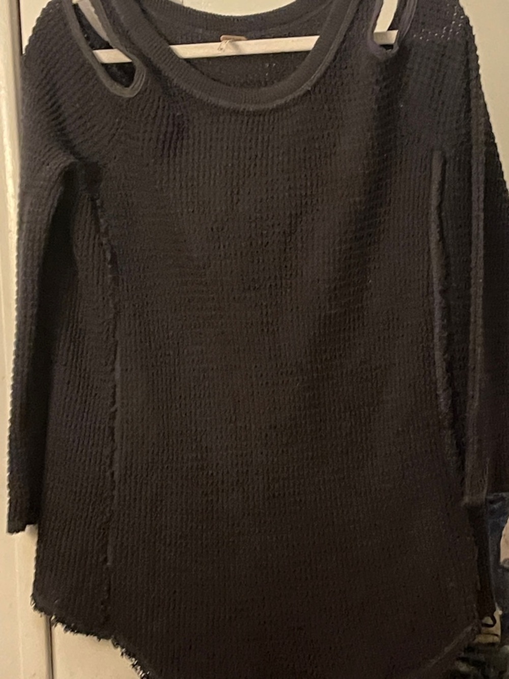 Free People Black Cold-Shoulder Waffle Knit Top